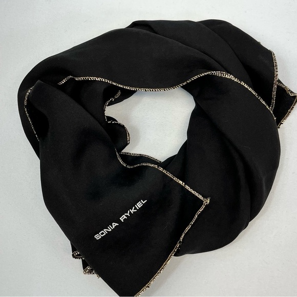 Sonia Rykiel Black with Metallic Gold Edge Detail Rectangle Scarf - Picture 1 of 6